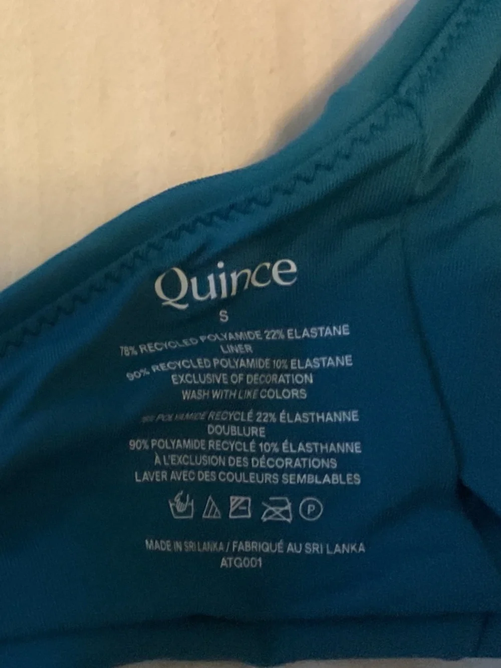 NWOT quince tie back Italian teal bikini top sm